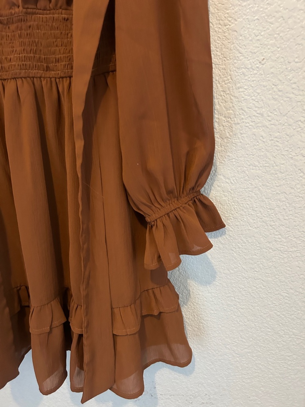 ZESICA brown -Front Long Sleeve Smocked-Waist Dress size M - Picture 4 of 10